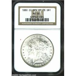 1880/79-CC $1 Reverse of 1878 MS64 NGC. VAM-4. Top 100 Variety. A needle-sharp and essentially br...