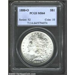 1880-O $1 MS64 PCGS. The 1880-O is a major condition rarity in the Morgan series. An MS64 example...