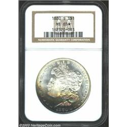1880-S $1 8 Over 7 MS65 * NGC. VAM-9. Top 100 Variety. <B>NGC has certified this example as a nor...