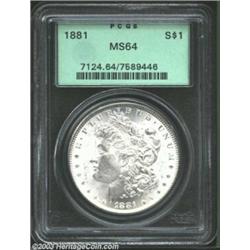 1881 $1 MS64 PCGS. A needle-sharp near-Gem with virtually brilliant surfaces and potent luster. T...