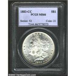 1883-CC $1 MS66 PCGS. The portrait has a blush of gold color, with the remainder of this flashy G...