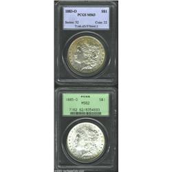 1883-O $1 MS63 PCGS, lovely golden-brown, powder-blue, and mauve colors on both sides; and an <B>...