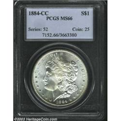 1884-CC $1 MS66 PCGS. Well struck, fully brilliant, and very clean, with a few tiny ticks on the...