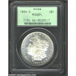 1884-O $1 MS66 Prooflike PCGS. Well struck with flashy prooflike fields and creamy, mildly contra...