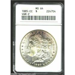 1885-CC $1 MS64 ANACS. VAM-2. Freckles of golden-brown and electric-blue patina make frequent app...