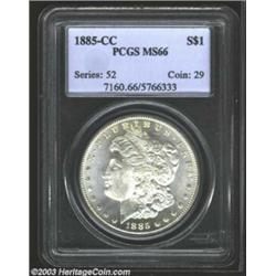 1885-CC $1 MS66 PCGS. A seemingly prooflike Gem that has a crisp strike and virtually pristine fi...