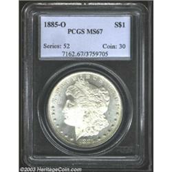 1885-O $1 MS67 PCGS. A razor-sharp Superb Gem whose frosty devices have strong contrast with the...