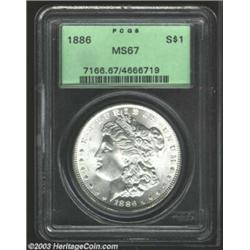 1886 $1 MS67 PCGS. A flashy, exquisitely struck, and essentially brilliant Superb Gem that has be...