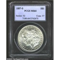 1887-S $1 MS64 PCGS. Extensive die polish lines, as struck, travel across each side of this well...