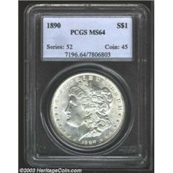1890 $1 MS64 PCGS. A flashy near-Gem that has a reasonable strike and only a hint of olive-gold c...
