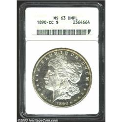 1890-CC $1 MS63 Deep Mirror Prooflike ANACS. The 90 in the date is widely recut at the bases of t...