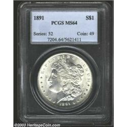 1891 $1 MS64 PCGS. A well struck near-Gem with gleaming, highly lustrous surfaces which have a so...