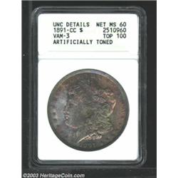 1891-CC $1--Artificially Toned--ANACS. Unc Details, Net MS60....