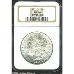 1891-CC $1 MS64 NGC. VAM-3. Top 100 Variety. A sharply struck and lustrous example of the popular...
