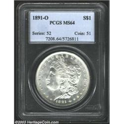 1891-O $1 MS64 PCGS. Semi-prooflike with bright, extremely frosty surfaces, this example is sharp...
