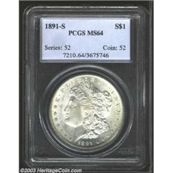 1891-S $1 MS64 PCGS. Well struck and satiny, with hints of light toning here and there, and just...