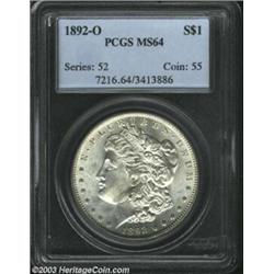 1892-O $1 MS64 PCGS. The peak of the 2 in the date is repunched. The light tan patina is more evi...