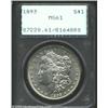 Image 2 : 1893 $1 MS61 PCGS. The peak of the 3 is boldly repunched. While the obverse is lightly abraded, t...