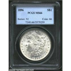 1896 $1 MS66 PCGS. Light golden-brown color gently embraces the centers of this lustrous and shar...