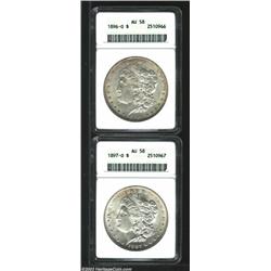 1896-O $1 AU58 ANACS, very close to Uncirculated, the obverse is lightly abraded, dappled golden-...