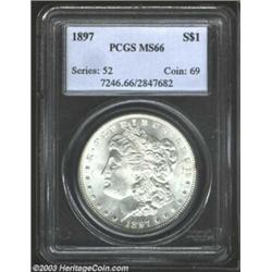 1897 $1 MS66 PCGS. Well struck and virtually pristine, with a minimal number of surface marks, th...