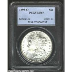 1898-O $1 MS67 PCGS. Lustrous and snow-white with nearly immaculate fields, and just a couple of...