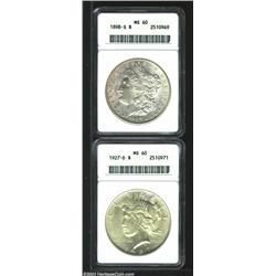 1898-S $1 MS60 ANACS, the obverse has pale freckles of golden-brown color, a lustrous and nicely...