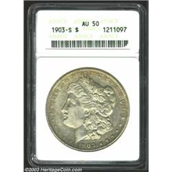1903-S $1 AU50 ANACS. Lightly toned with honey-gold color. A small contact mark in the upper left...