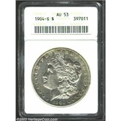 1904-S $1 AU53 ANACS. Freckles of tobacco-brown patina frequent the peripheries of this briefly c...