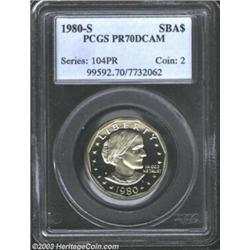 1980-S SBA$ PR70 Deep Cameo PCGS. Fully impressed and lightly toned, with amazingly deep mirrors...