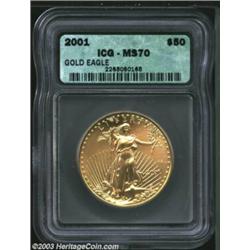 2001 G$50 One-Ounce Gold Eagle MS70 ICG....