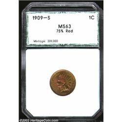 1909-S 1C Indian Cent MS63 75% Red PCI (MS63 Red and Brown, Questionable Color)....