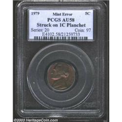 1979 5C Nickel--Struck on 1C Planchet--AU58 PCGS....