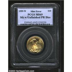 1999-W $10 Quarter-Ounce $10--Struck with Unfinished Proof Dies--MS69 PCGS....