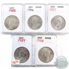 Image 2 : Lot of 5x Canada Silver Dollars 1935-1939. You will receive the following dates: 1935, 1936, 1937, 1