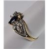 Image 2 : 10K YELLOW GOLD LAB CREATED BLUE &  WHITE SAPPHIRE MARQUISE RING SIZE 8. 1.5 DWT