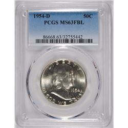 1954-D FRANKLIN HALF DOLLAR, PCGS MS-63 FBL