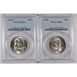 1954 & 1954-S FRANKLIN HALF DOLLARS, PCGS MS-64