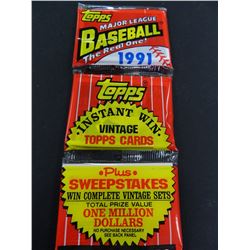 (2) Two 1991 Topps Baseball Rack Packs, 45 cards per pack, Unopened