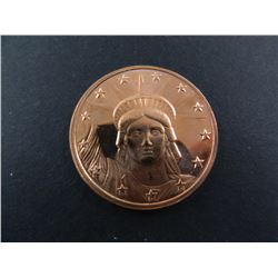 One Ounce .999 Fine Copper Bullion Round with Statue of Liberty