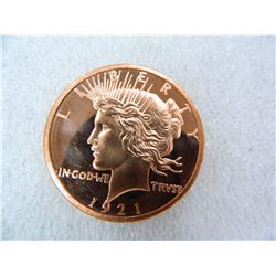 Twenty (20) One Ounce .999 Fine Copper Bullion Rounds, All One Money. Peace Dollar Design