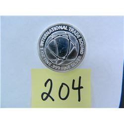 One Ounce International Trade Bullion Round, One Ounce .999 Fine Silver