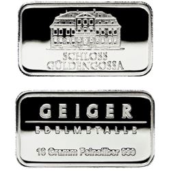 Ten Gram Geiger Security Line Silver Ingot, Ten Grams .999 Fine Silver