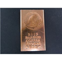 1/2 Pound .9995 Fine Copper Bullion Bar with Eagle