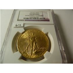 Gold 1914-D $20 Saint-Gaudens Double Eagle, AGW=.9675 ounce, NGC AU Improperly Cleaned