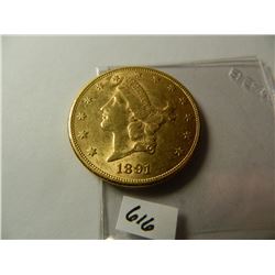 Gold 1891-S $20 Liberty Head Double Eagle, Pre-'33 Gold from Austin, Texas Estate, AGW=.9675 ounce