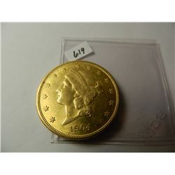 Gold 1904 $20 Liberty Head Double Eagle, Pre-'33 Gold from Austin, Texas Estate, AGW=.9675 ounce