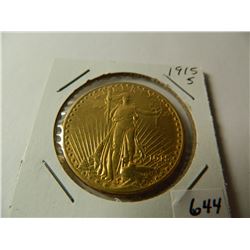 Gold 1915-S $20 Saint-Gaudens Double Eagle, AGW=.9675 ounce, Pre-'33 Gold from Austin, Texas Estate