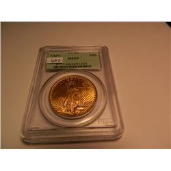 1924 GOLD $20 U.S. Double Eagle, St. Gaudens, AGW = .9675 Ounce, PCGS Graded MS63, Old Green Holder!