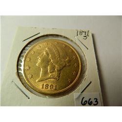 Pre-'33 Gold: 1891-S Liberty Head $20 Double Eagle, AGW=.9675 ounce, Austin, Texas Estate Hoard